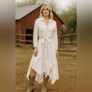 Chic Cream Long Sleeve Dress with Belt
